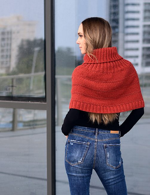 textured turtlemeck knit cape