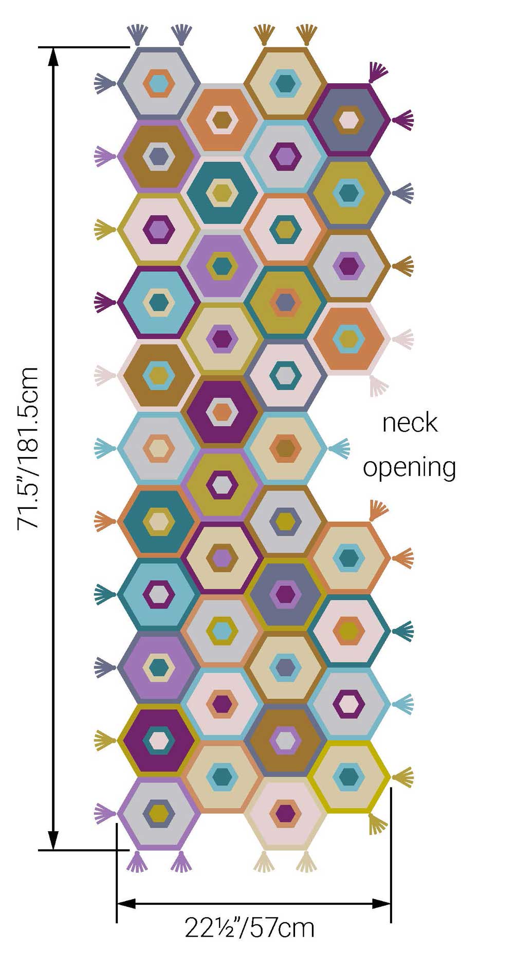 Arlene hexagonal crochet shawl with tassels by Kyla Zoran